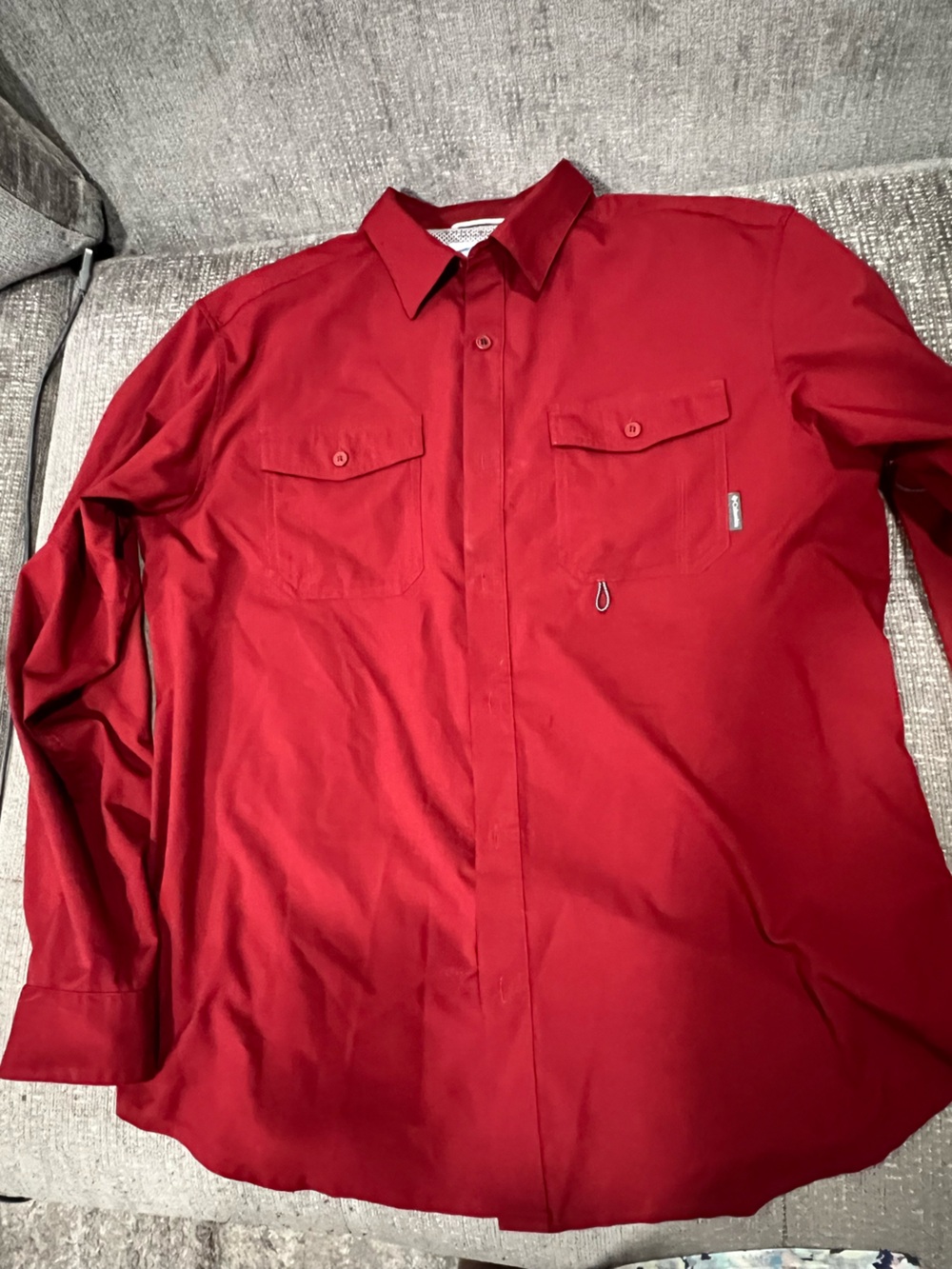 Columbia Men's Red Short Sleeve Button-Down Shirt with Chest Pockets